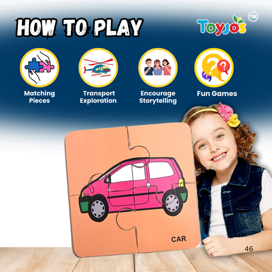 Wooden Modes of Road Transport Puzzle - Fun and Learning Game for Toddlers