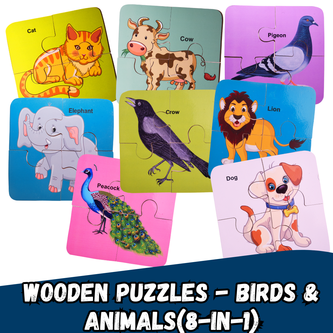 Wooden Birds & Animal Puzzle -  Fun and Learning Game for Toddlers