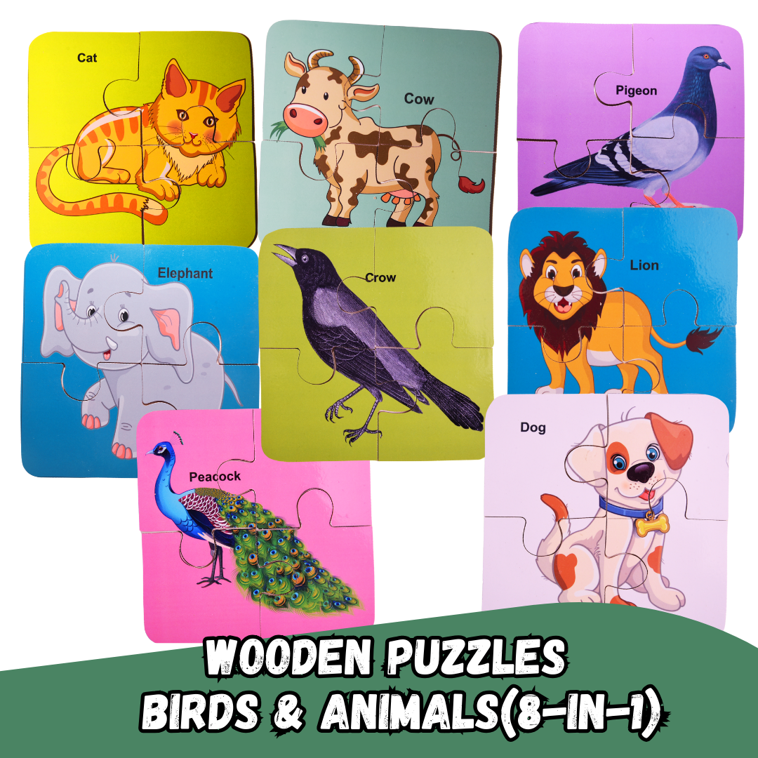 Wooden Birds & Animal Puzzle -  Fun and Learning Game for Toddlers