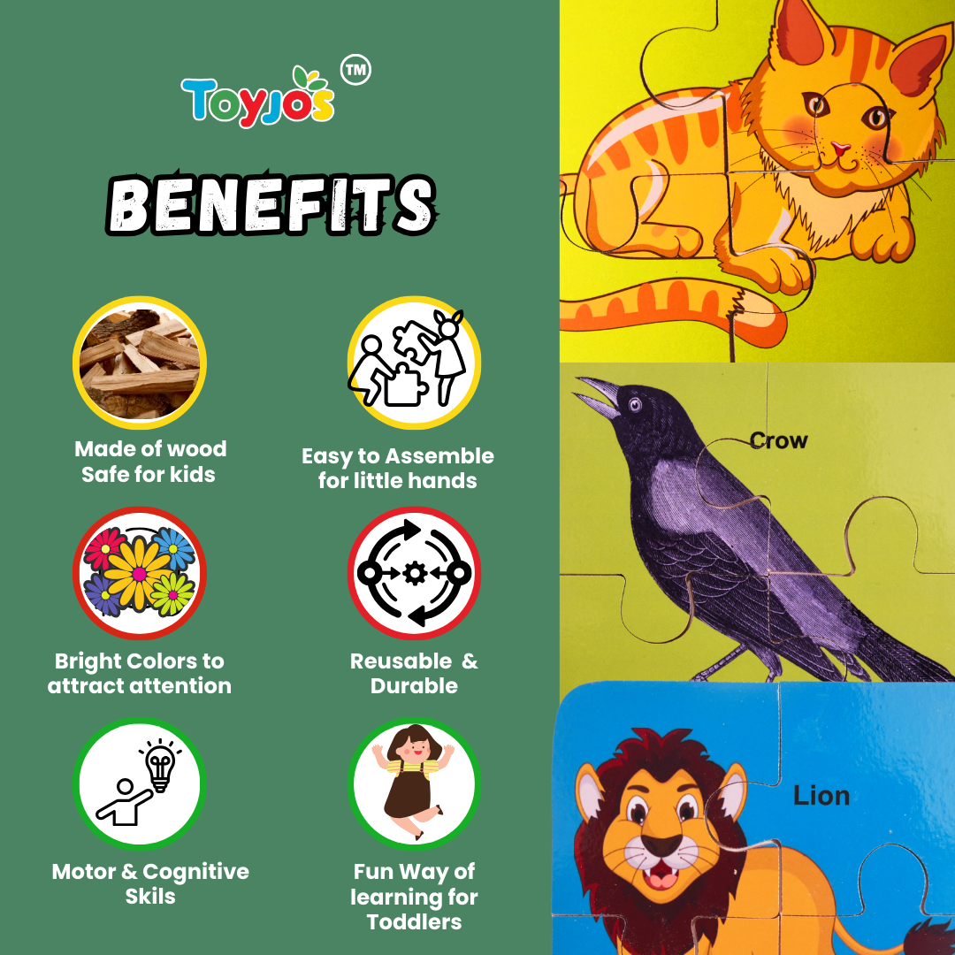 Wooden Birds & Animal Puzzle -  Fun and Learning Game for Toddlers