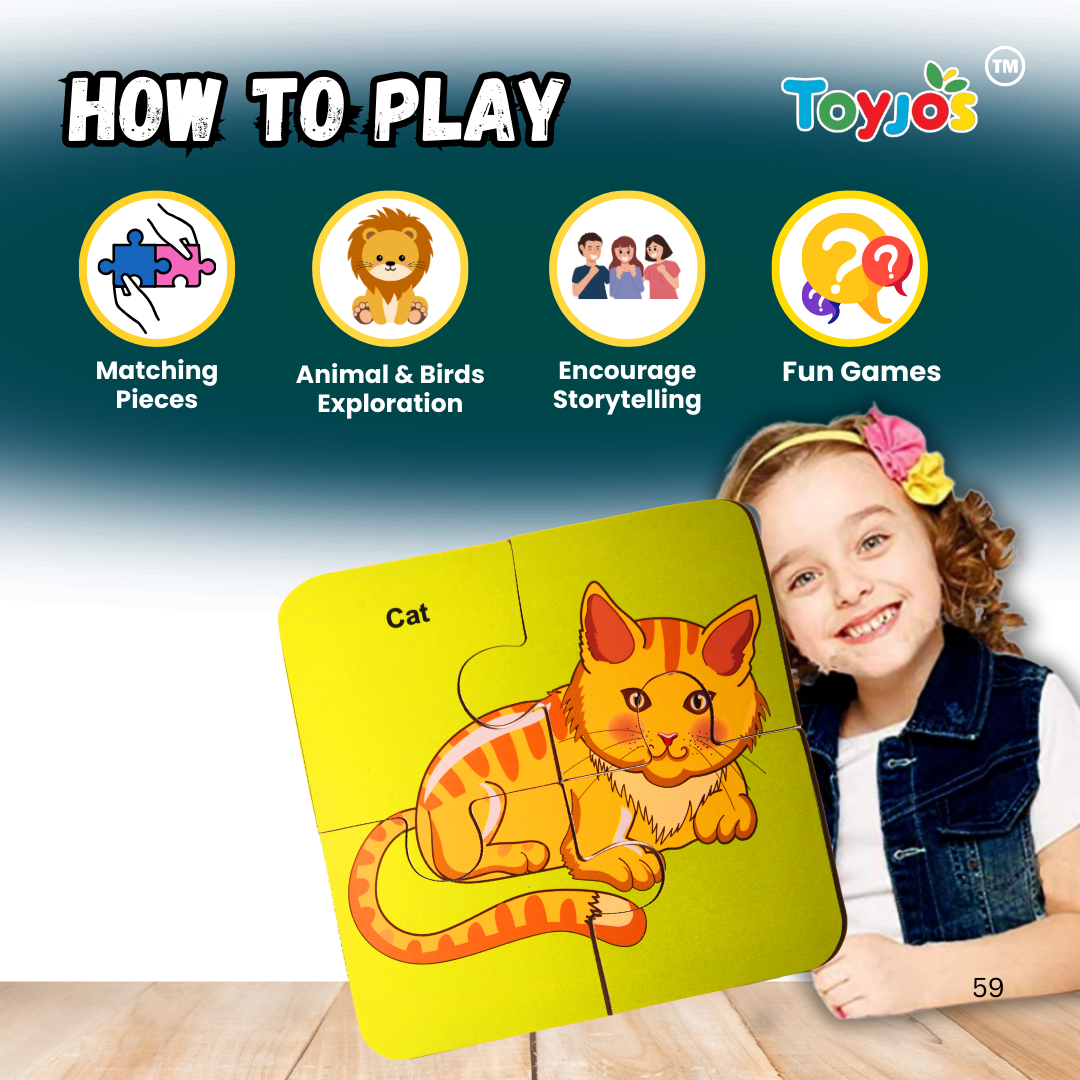 Wooden Birds & Animal Puzzle -  Fun and Learning Game for Toddlers