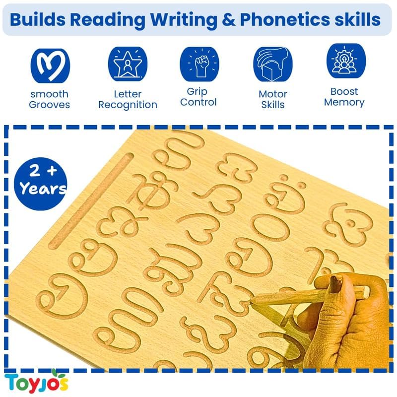 Wooden Tracing Board Combo Set for Kids | English, Maths, Kannada Alphabet Letters Engraved Double-Sided Learning Tool | Montessori Learning Writing Slate with Stylus Pen for Ages 2–5 Years