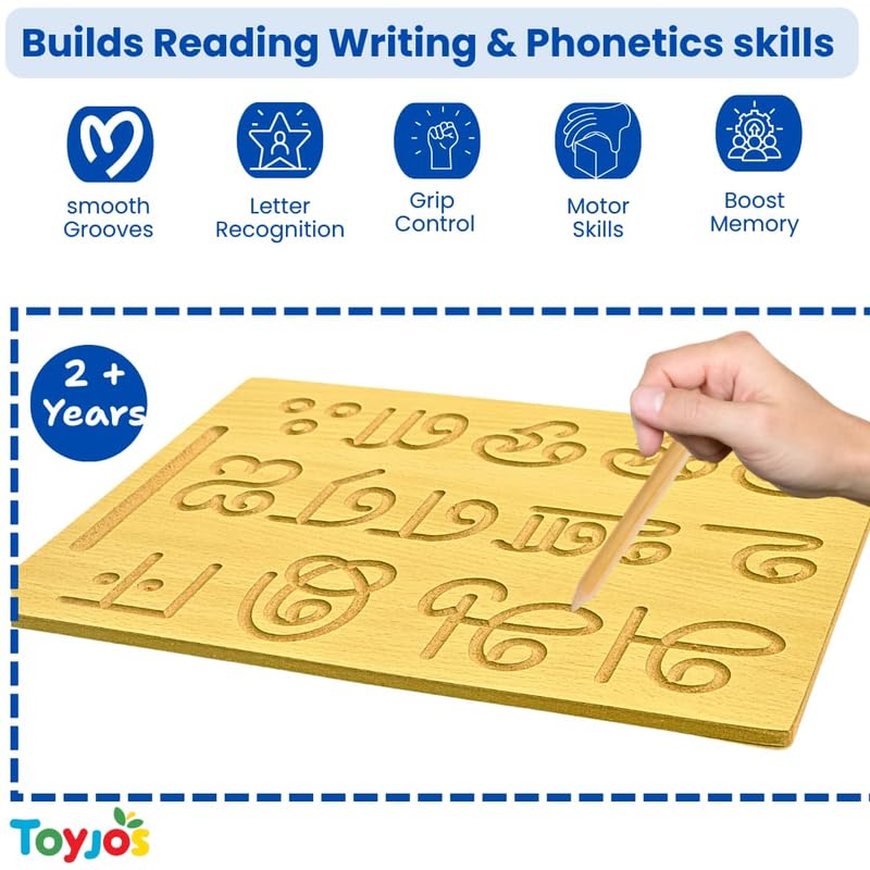 Wooden Tracing Board Combo Set for Kids | English, Math, Tamil Alphabet Letter Engraved Double-Sided Learning Tool | Montessori Learning Writing Slate with Stylus Pen for Ages 2–5 Years