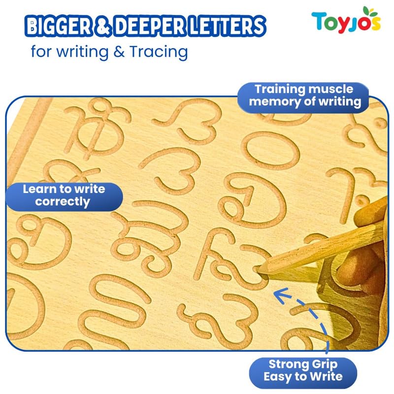 Wooden Tracing Board for Kids - Kannada Alphabet Letters Engraved Double-Sided Learning Tool - Montessori Learning Writing Slate with Stylus Pen for Ages 2–5 Years (Pack of 1)