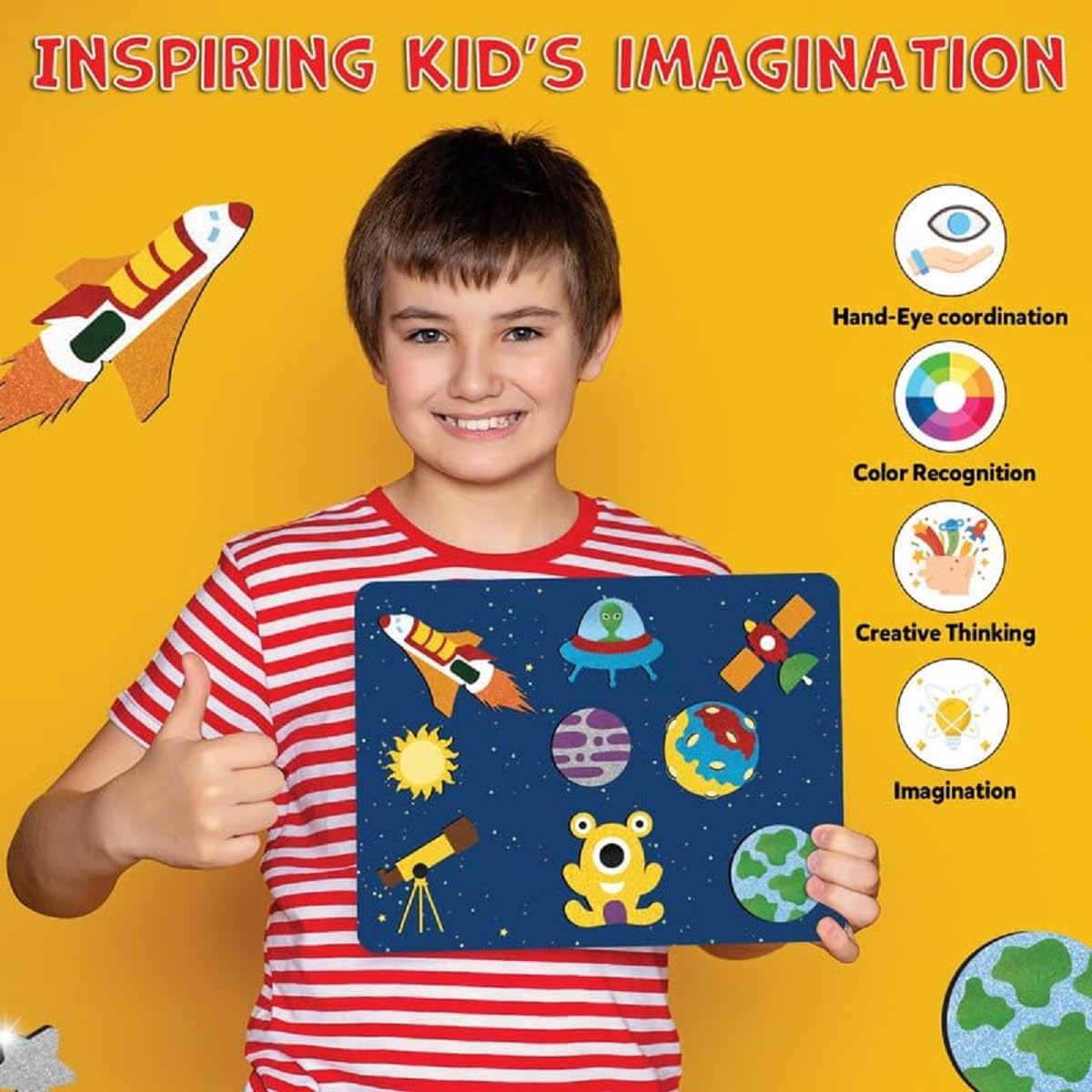 TOYJOS Space Adventure Foil Art Kit for Kids 220+ Pieces No Mess DIY Craft Kit Creative Activity Play Set with Foil Sheets Stickers & Canvases Educational Gift for Boys Girls 4 to 9 Years