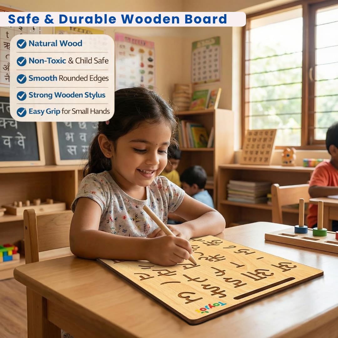 Kids Educational Wooden Tracing Board Set with Stylus Pen | Double-Sided Reversible Alphabets, Hindi, Numbers Writing Slate | Montessori Learning Writing Slate Toy (Age 2+, Set of 3)