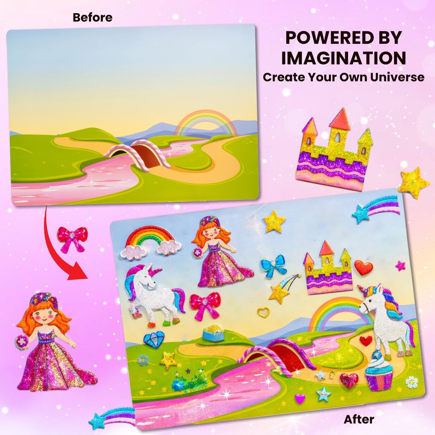 TOYJOS Foil Wonder Unicorn & Princess Art Kit for Kids | No Mess DIY Foil Craft Set | Creative Activity for Girls & Boys Ages 4-9 | Educational Gift & Travel Art Toy for Kids