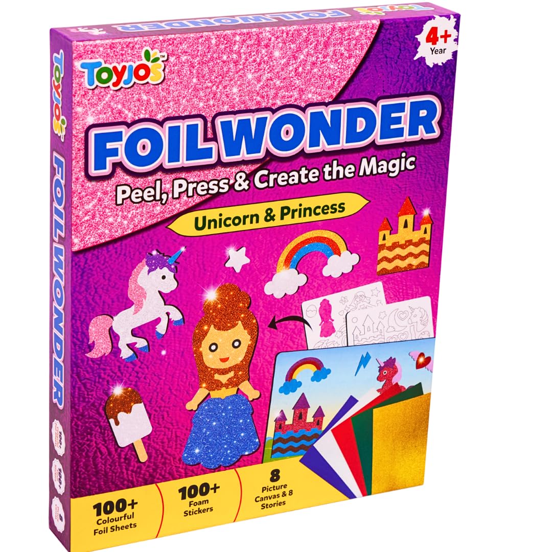 TOYJOS Foil Wonder Unicorn & Princess Art Kit for Kids | No Mess DIY Foil Craft Set | Creative Activity for Girls & Boys Ages 4-9 | Educational Gift & Travel Art Toy for Kids