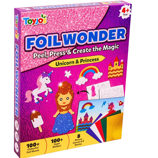 TOYJOS Foil Wonder Unicorn & Princess Art Kit for Kids | No Mess DIY Foil Craft Set | Creative Activity for Girls & Boys Ages 4-9 | Educational Gift & Travel Art Toy for Kids