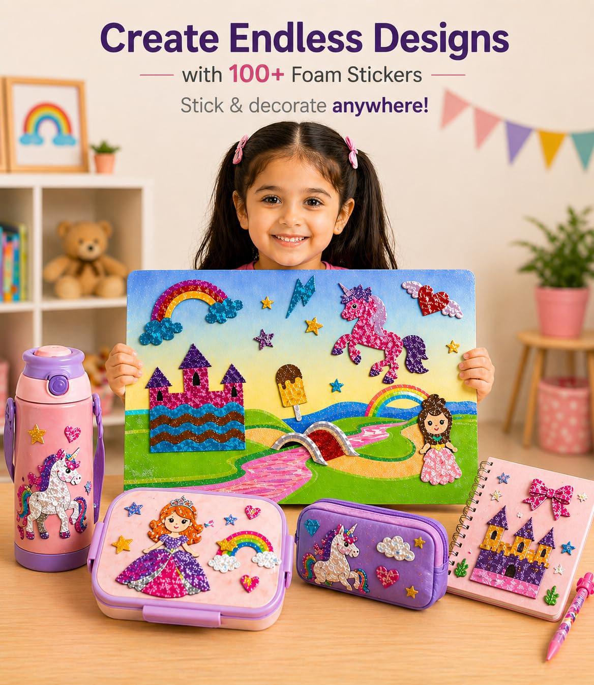 TOYJOS Foil Wonder Unicorn & Princess Art Kit for Kids | No Mess DIY Foil Craft Set | Creative Activity for Girls & Boys Ages 4-9 | Educational Gift & Travel Art Toy for Kids