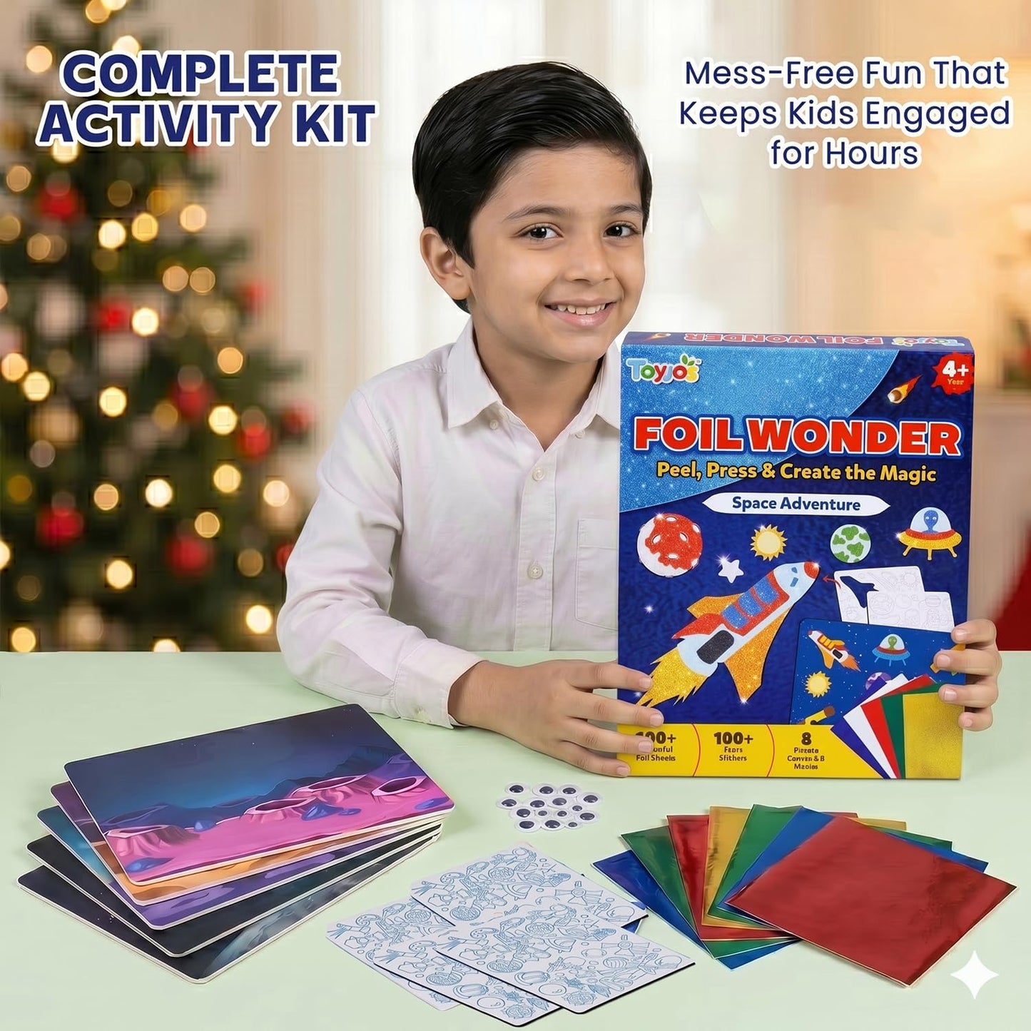 TOYJOS Space Adventure Foil Art Kit for Kids 220+ Pieces No Mess DIY Craft Kit Creative Activity Play Set with Foil Sheets Stickers & Canvases Educational Gift for Boys Girls 4 to 9 Years