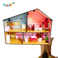 Toyjos 2-Story Wooden Doll house Playset | Pretend Play with Furniture&  Accessories  – Safe, Eco-Friendly, and Durable