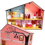 Toyjos 2-Story Wooden Dollhouse Playset | Pretend Play with Furniture&  Accessories  – Safe, Eco-Friendly, and Durable