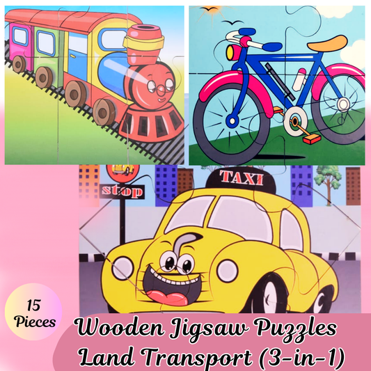 Wooden Jigsaw Puzzles - Land Transport (3-in-1)
